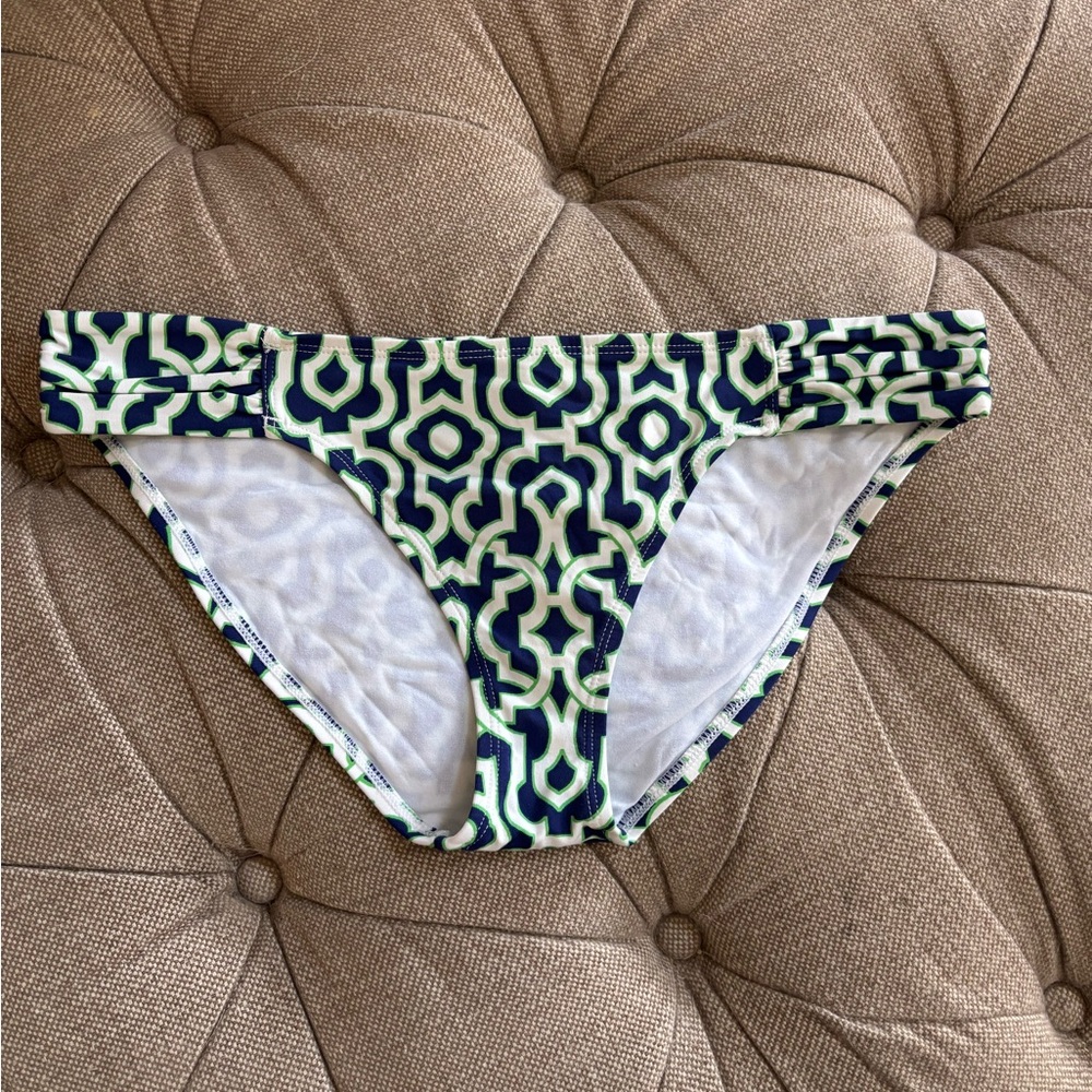 Tommy Bahama Navy, White and Green Geometric Bikini Bottoms M